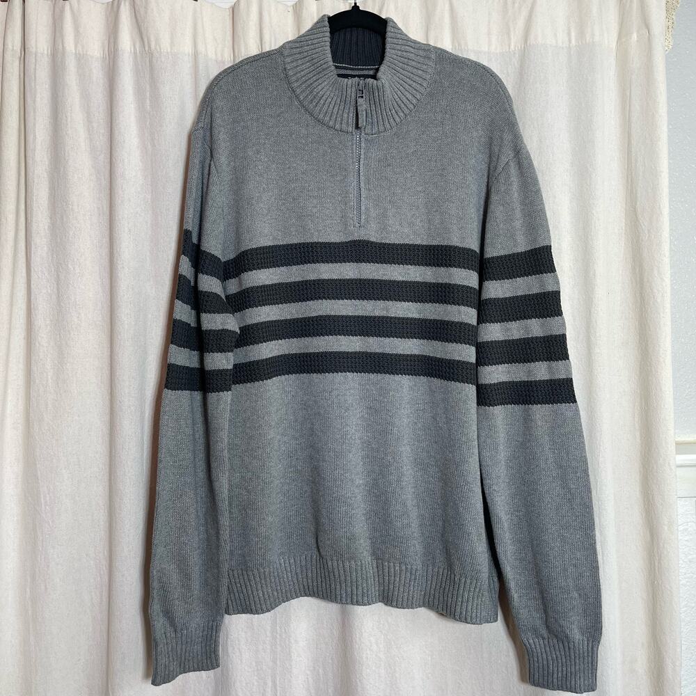 Tahari Knit Striped Pullover Sweater Quarter Zip Men's Sz XXL
